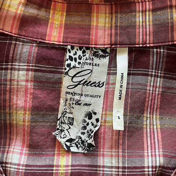 Guess Cute Plaid Button Down Ruffled Short Sleeve Shirt Top Size S - Picture 3 of 5